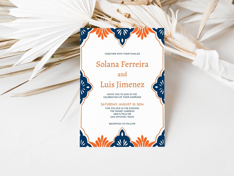 Terracotta and Navy Wedding Invitation Template, Blue Talavera, Editable Mexican Invite Printable, Instant Download, Solana image 4