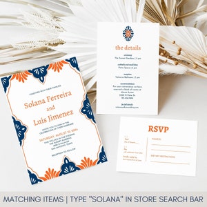 Terracotta and Navy Wedding Invitation Template, Blue Talavera, Editable Mexican Invite Printable, Instant Download, Solana image 8