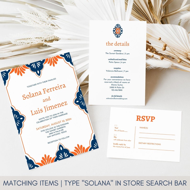 Terracotta and Navy Wedding Invitation Template, Blue Talavera, Editable Mexican Invite Printable, Instant Download, Solana image 8