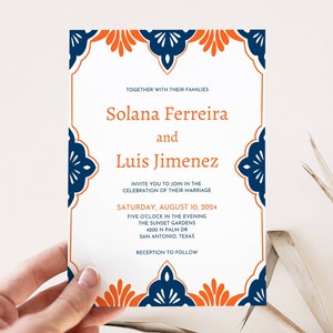 Terracotta and Navy Wedding Invitation Template, Blue Talavera, Editable Mexican Invite Printable, Instant Download, Solana image 3