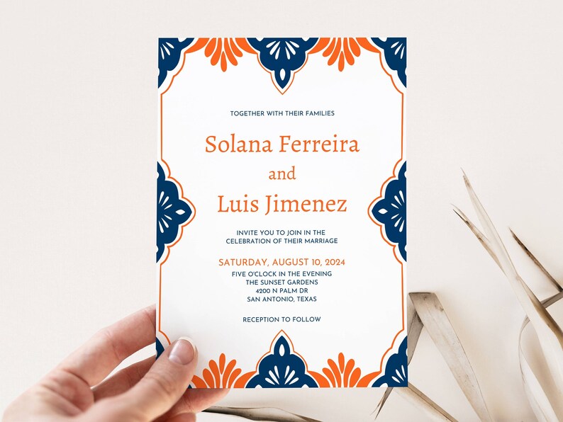 Terracotta and Navy Wedding Invitation Template, Blue Talavera, Editable Mexican Invite Printable, Instant Download, Solana image 3