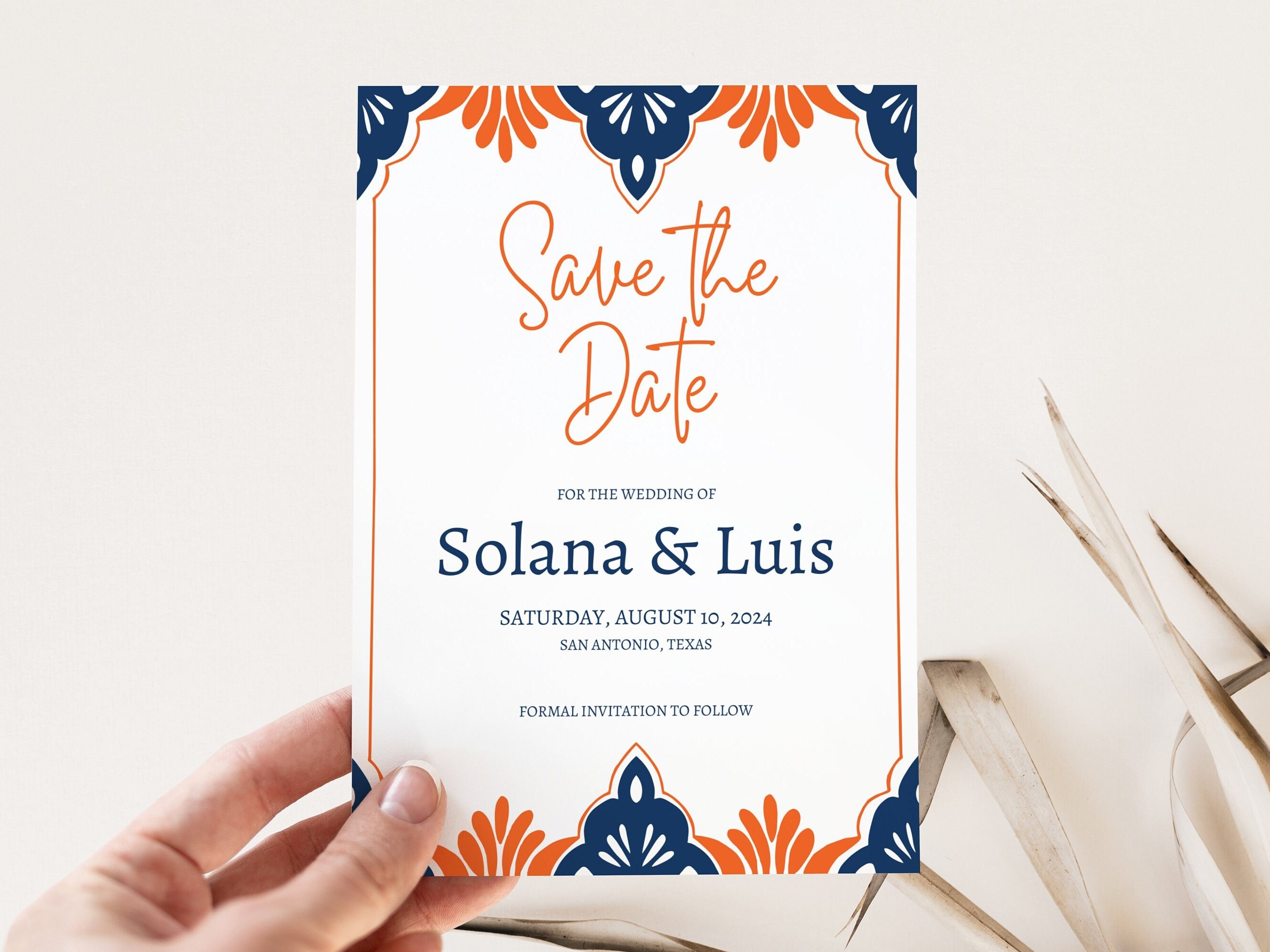 Terracotta and Navy Save the Date Invitation Template, Blue Talavera  Spanish Tile, Canva Invite, Mexican Wedding, Instant Download, Solana - Etsy