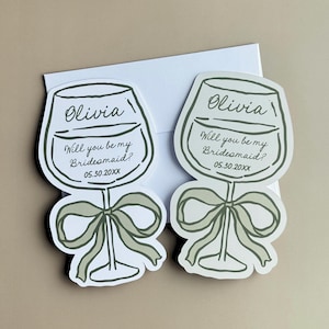 Wine Glass Bridesmaid Proposal Card | Personalized Bridal Party Notecard for Gift Boxes | Green