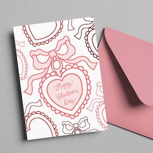 Carte imprimable Happy Valentine's Day pour petite amie, petit ami, femme, mari | pour notes avec médaillon coeur coquette | DIY, téléchargement immédiat