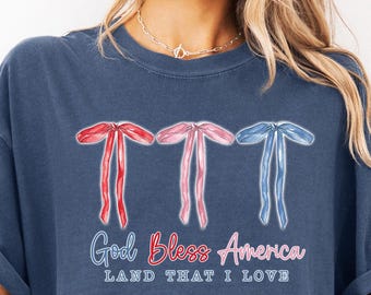 God Bless America Shirt, Patriotic Tee, Coquette USA Tee, Christian American Shirt, Fourth of July, Comfort Colors Tee, Red White Blue