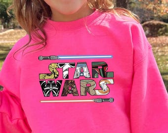 Retro Star Wars Hoodie, Lightsaber Sweatshirt, Chewbacca Boba Fett Darth Vader Design Hoodie, Galaxy’s Edge Sweatshirt, Disney Gift