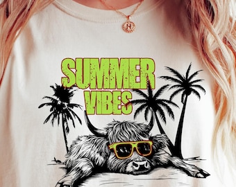 Summer Vibes Shirt, Funny Highland Cow Shirt,, Funny Beach Tshirt, Summer Tshirt, Cool Cow Summer, Western Cowgirl Shirt, Comfort Colors