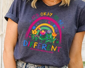 Camiseta arcoíris sobre autismo, camiseta de concienciación, es aceptable ser diferente, regalo de salud mental, camiseta de neurodiversidad, camiseta para mamá con autismo, regalo para ella