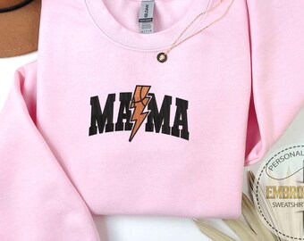Embroidered Mama Hoodie, Embroidery Mom Sweatshirt, Mom Lightning Embroidery, Mother’s Day Gifts, Mom Birthday, Mom Gifts, New Mom Gifts