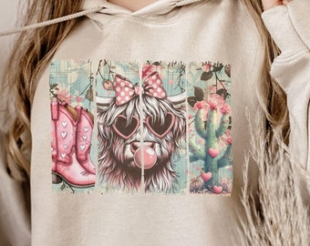 Romantic Sweatshirt, Highland Hoodie, Valentine's Day Sweatshirt, Cute Valentine Hoodie, Cow Youth Sweatshirt, Western Hoodie, Lover Hoodie