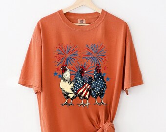 Patriotic Cockerels T-shirt, Comfort Colors Shirt, Funny 4th Of July Shirt, , Patriotic Gift, Fireworks Shirt, USA Flag Shirt