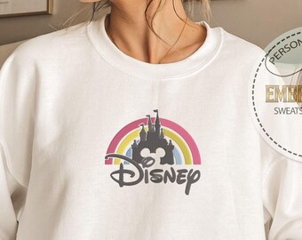 Embroidered Disney Sweatshirt, Disney Castle Hoodie, Mickey Mouse Hoodie, Gift for Her, Disney Rainbow Hoodie, Colorful Disney Hoodie