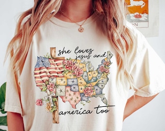 She Love Jesus And America Too T-shirt, Comfort Colors Shirt, 4th Of July Shirt, , Independence Day Gift, Religious T-shirt
