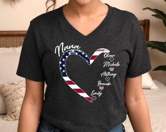 American Mama Shirt, USA Flag Heart Shirt, Custom 4th Of July Shirt, Independence Day Shirt, Personalized Gift, Custom Name Shirt, USA Shirt