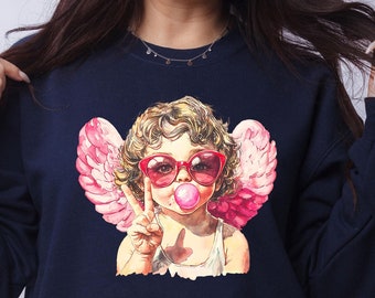 Cupid Vibe Sweatshirt, Funny Valentine's Day, Cupid Blowing Bubble, Cute Gum Hoodie, Peace Love Sweatshirt, Trendy Valentine Sweatshirt