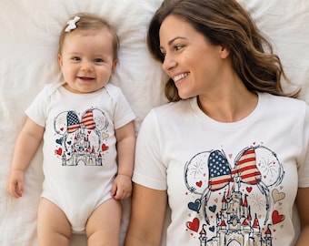 Minnie Mouse Ears 4th of July Shirt, Disney Patriotic Tee Cinderella Castle Fireworks, Magic Kingdom Independence Day Gift Her Women USA