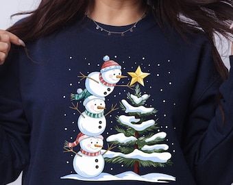 Christmas Snowman Sweatshirt, Xmas Tree Hoodie, Funny Winter Hoodie, Snowman Lover Sweatshirt, Xmas Party Hoodie, Merry Christmas Hoodie