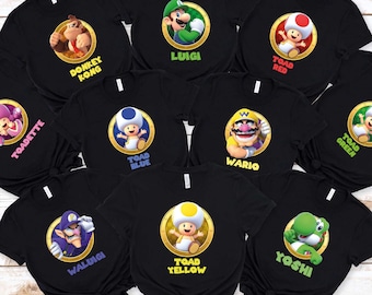 Mario Friends Characters T-shirt, Super Mario Tee, Mario Birthday Shirt, Party Shirt, Gaming Shirt, Video Game Tee, School Tee, Funny Mario