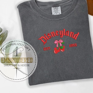 Embroidery Disneyland Shirt, Mickey Cherry Tshirt, Est 1955 Tee, Embroidered Disney Shirt, Cute Coquette, Comfort Colors, Disneyworld Tee