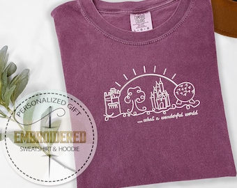 Embroidery Disney Shirt, Embroidered Castle Tshirt, Disney Castle Tee, What a Wonderful World, Comfort Colors Tshirt, Disneyland Tee