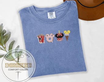 Embroidered Disney Tshirt, Magic Kingdom Tee, Disney Snacks Tee, Disneyland Tshirt, Embroidery Minnie Shirt, Comfort Colors Tshirt