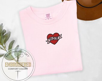Camiseta bordada para mamá, camiseta con corazón para mamá, regalo bordado para mamá, regalos para mamá, camiseta para el Día de la Madre, camiseta con colores cómodos, camiseta para mamá