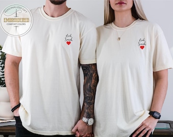 Embroidery Custom Heart Shirt, Personalized Name Tshirt, Embroidered Valentines Day Tee, Romantic Tshirt, Lover Tee, Comfort Colors Shirt