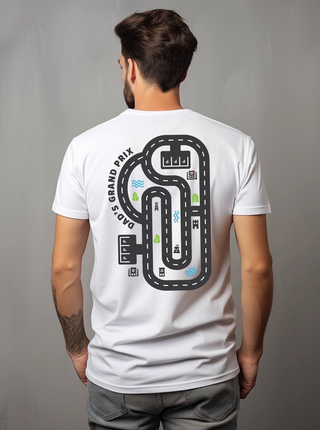 Play Car Race on Dad's Back T-shirt, Mat Road Car Race Track T-shirt