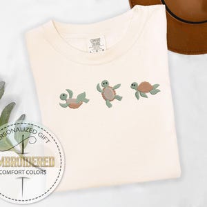 Embroidered Turtle Tshirt, 3 Sea Turtle Tee, Turtle Lover Gift, Ocean Lover Gift, Gift for Dad, Marine Life Tee, Comfort Colors Tee