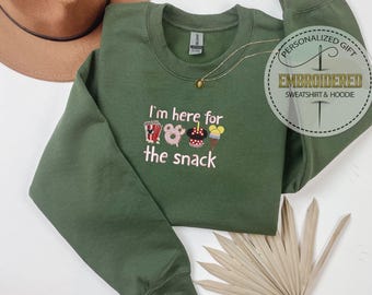 Embroidery Disney Snacks, Embroidered Minnie, Here For The Snack, Mouse Park Sweatshirt, Family Snacks Hoodie, Happiest Place Hoodie