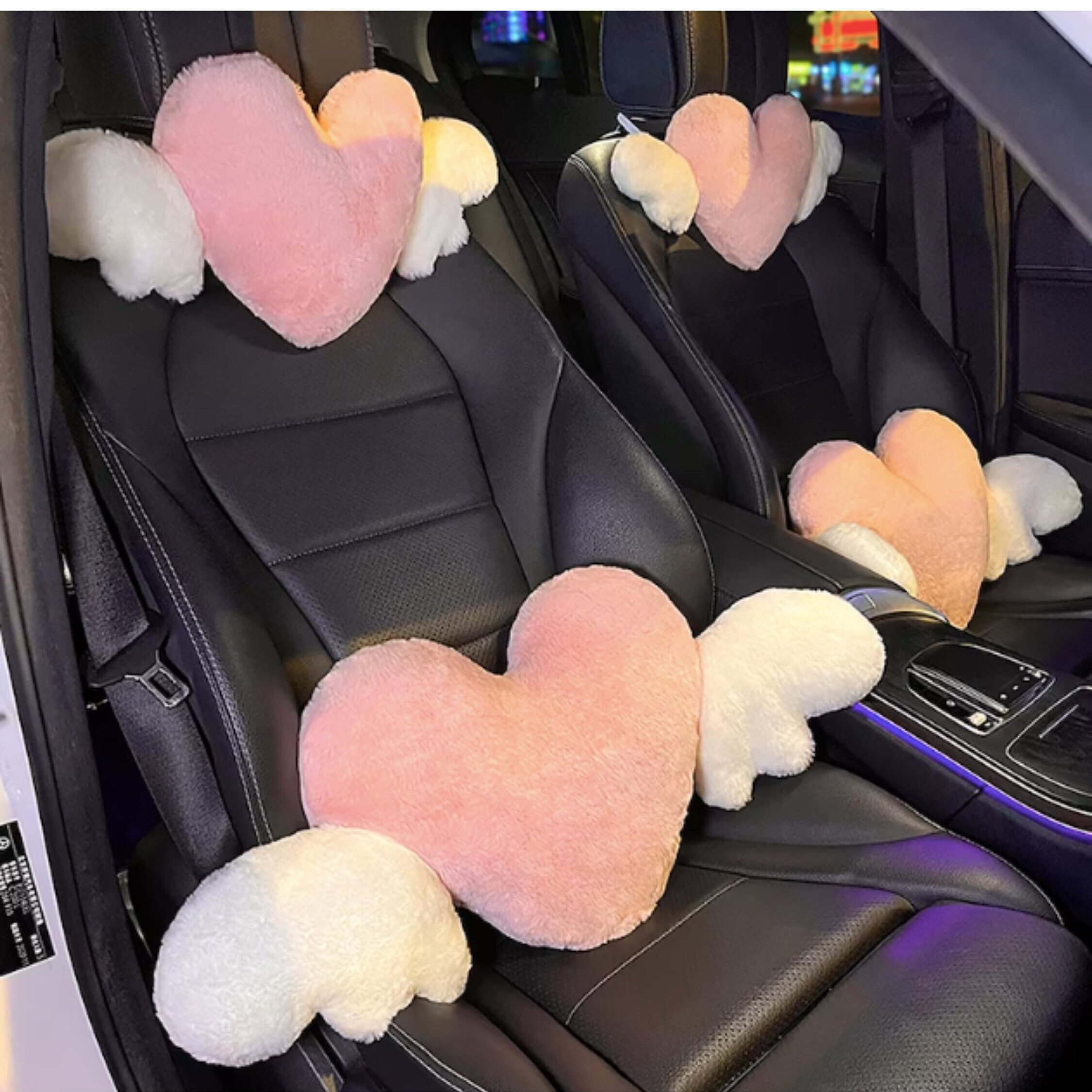 2PCS Leather Car Headrest Neck Support Pillow Seat Emblem Cushion For  Hyundai Accessories