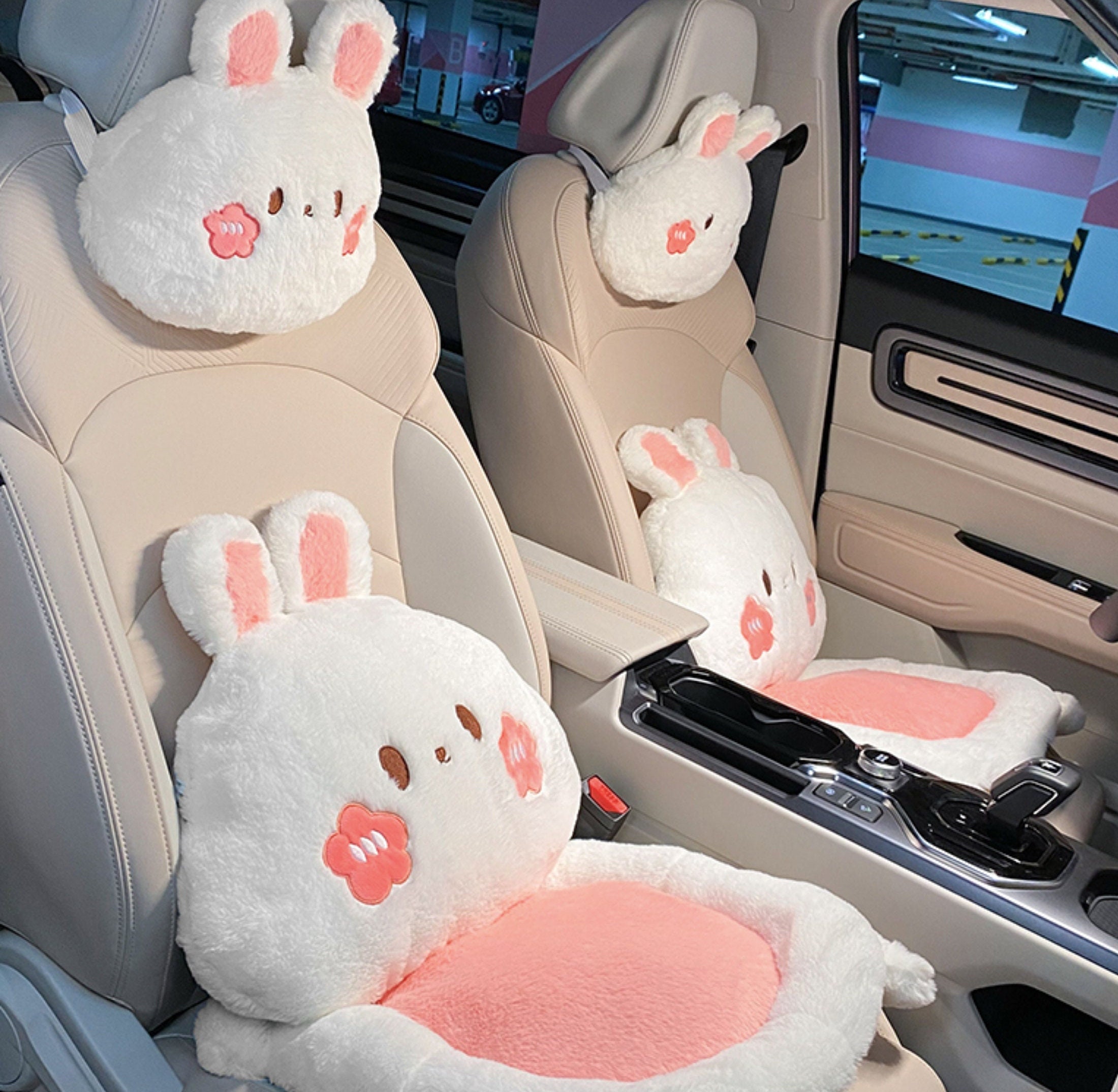 Rainbow Tie-dye Unicorn Car Headrest & Seat Belt Fluffy Pillow