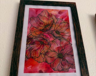 Sunset Watercolor Floral Line Art