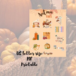Autumn Vibes Digital PDF Sticker Sheet | Hello Autumn Inspired Stickers | Fall Planner Decorations | Printable Autumn Stickers