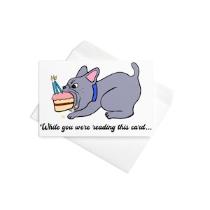 Carte de voeux gâteau d'anniversaire bouledogue français