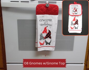 Hanging Potholder Dish Towel with Christmas Gnomes, Poinsettias, Cardinal, Mistle Toe & Santa Themes