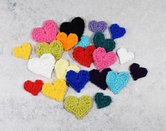 Small Crochet Heart / Set of 10 / Appliques & Embellishments / Craft Projects / Decor / Handmade / Made to Order / Bright Colors