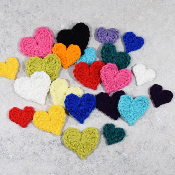 Small Crochet Heart / Set of 10 / Appliques & Embellishments / Craft Projects / Decor / Handmade / Made to Order / Bright Colors