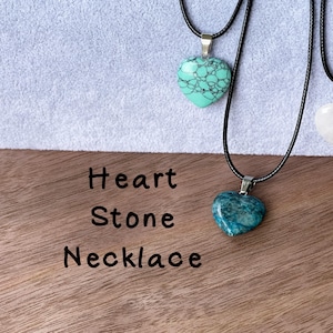 Heart Stone Necklace / Natural Stone Pendant / Leather Cord Necklace / Heart Jewelry
