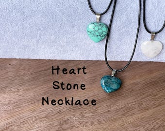 Natural Stone Heart Pendant / Leather Cord Necklace