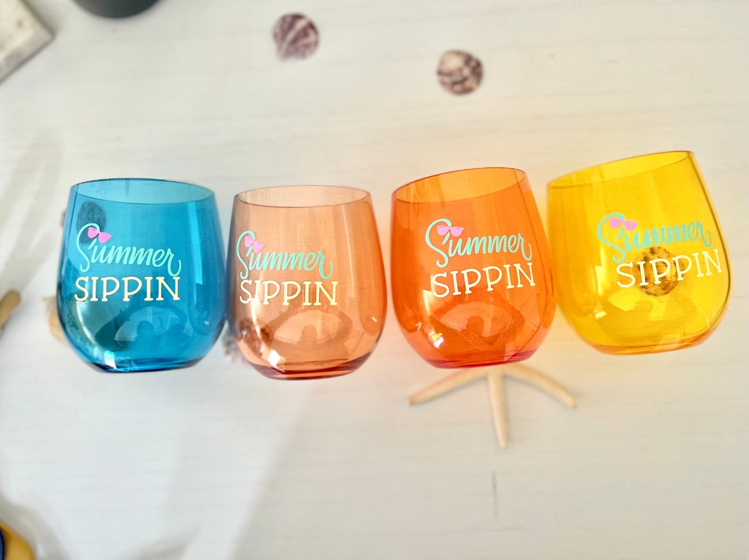 Acrylic Wine Glass Set, Acrylic Colored Pool Glasses, Summer Sippin