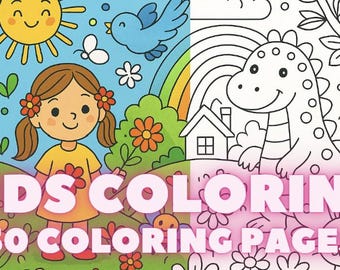 子供向けぬりえ50ページ、かわいい印刷可能な子供向けぬりえブック、PDF即時ダウンロード、男の子と女の子のアクティビティバンドル、ギフト