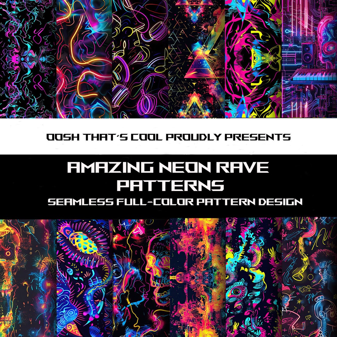 Neon Rave Seamless Pattern Designs (JPG, PNG, SVG Digital Download) - Etsy