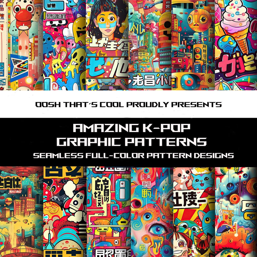 K Pop Rhinestone Patterns K-pop Graphic Pattern Collection: 12 Seamless Designs (JPG, PNG, SVG ...
