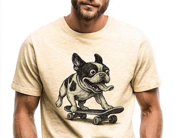 Skateboarding French Bulldog Retro T-Shirt: Hipster Dog Graphic Tee