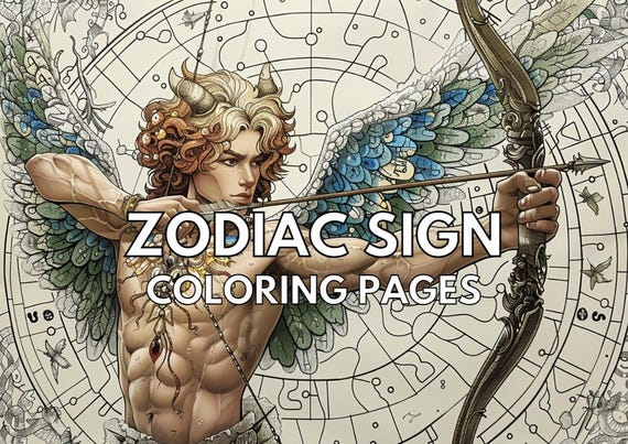 Zodiac Signs Coloring Book, 12 Astrology Coloring Pages, Instant Download Printable PDF, Adult Coloring, Zodiac Lover Gift