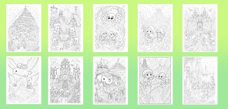 Kawaii Fantasy Fellowship Coloring Book, Cute Hobbit-Style Adventure Coloring Pages, Instant Download PDF, Printable Adult Coloring image 12