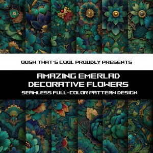 Amazing Emerald Decorative Flower Patterns| 12 Seamless Designs | Tile Patterns| Instant Download | JPG, PNG SVG formats!