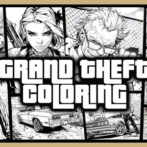 21 Grand Theft Coloring Pages: 21 pagine da colorare, pagine da colorare per adulti e bambini, PNG e PDF download immediato