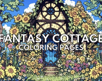 24 Fantasy Cottage Coloring Book, Cozy Cottagecore Coloring Pages, Instant Download Printable PDF, Adult Coloring, Cottage Lover Gift